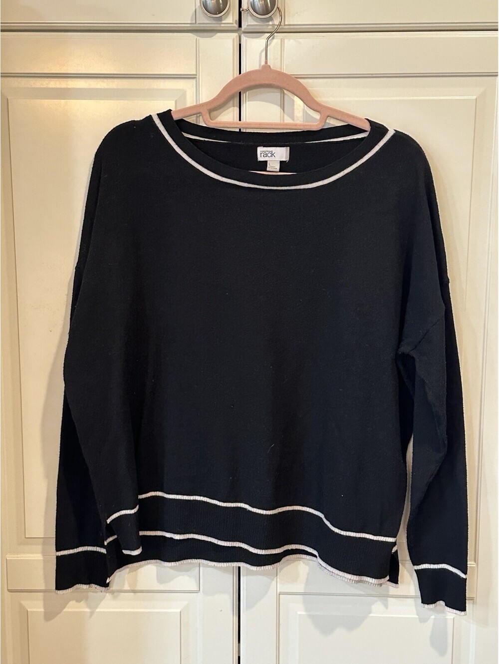 Nordstrom Rack Women's Black Top with White Piped Trim Size L